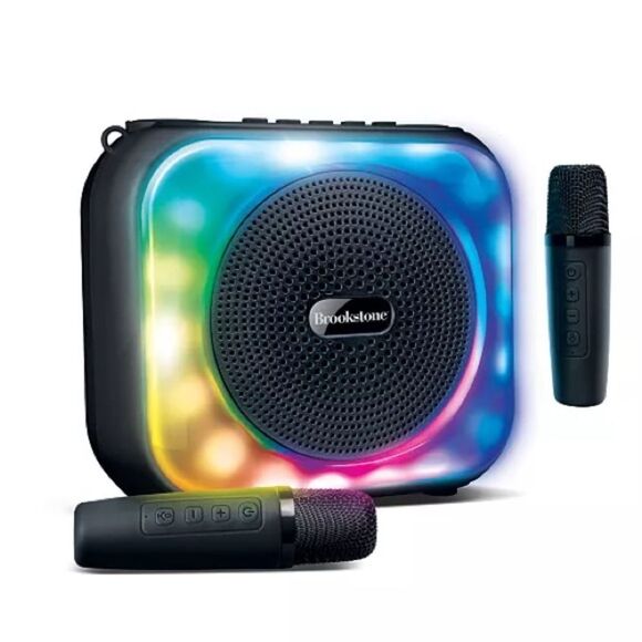 Brookstone Karaoke Dynamite Duo Wireless Led Speaker With 2 Wireless Microphones - Picture 3 of 13